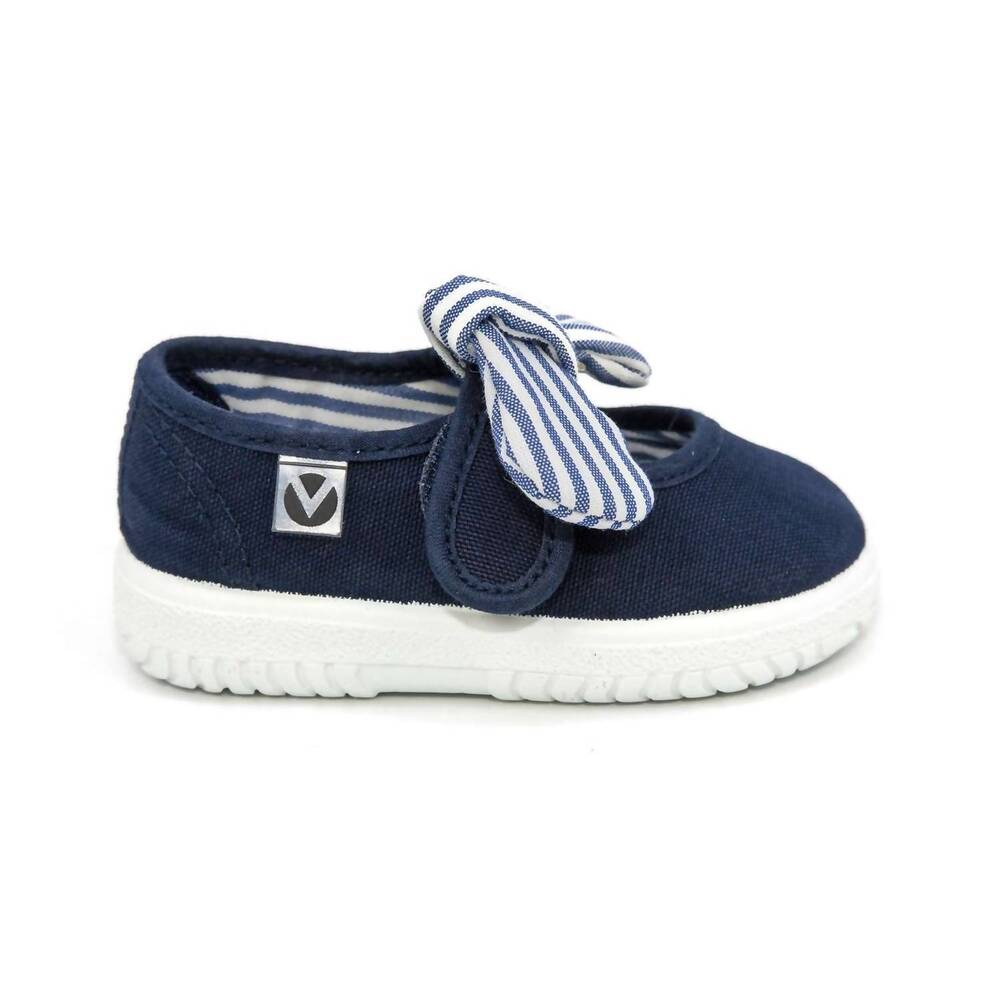 NEW VICTORIA girls' slip on canvas bow shoes in blue